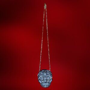 Halloween Skull Black & Silver Handmade Beaded Purse • Glam Party Bag • NEW